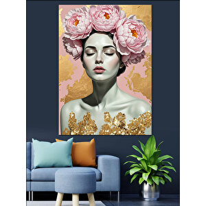 Çiçek Başlı Kadın Portresi Dekoratif Kanvas - Mdf Ahşap Tablo 100x140 cm