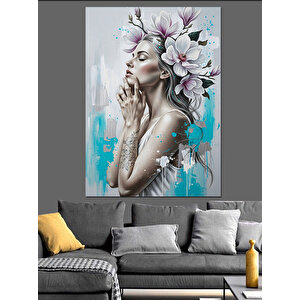 Çiçek Taçlı Kadın Profili Dekoratif Kanvas - Mdf Ahşap Tablo 50x70 cm