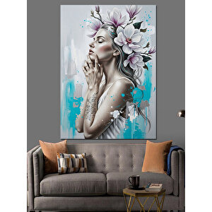 Çiçek Taçlı Kadın Profili Dekoratif Kanvas - Mdf Ahşap Tablo 50x70 cm