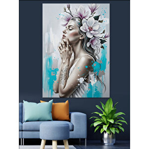 Çiçek Taçlı Kadın Profili Dekoratif Kanvas - Mdf Ahşap Tablo 50x70 cm
