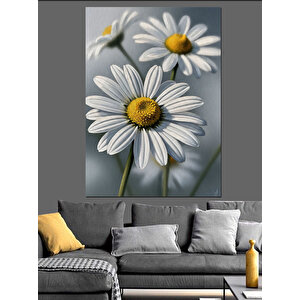 Beyaz Papatya Çiçek Buketi Dekoratif Kanvas - Mdf Ahşap Tablo 25x35 cm