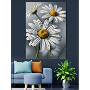 Beyaz Papatya Çiçek Buketi Dekoratif Kanvas - Mdf Ahşap Tablo 25x35 cm