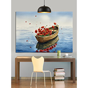 Çiçek Dolu Tekne Denizde Dekoratif Kanvas - Mdf Ahşap Tablo 35x50 cm