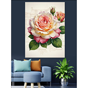 Pembe Gül Çiçek Resmi Dekoratif Kanvas - Mdf Ahşap Tablo 25x35 cm