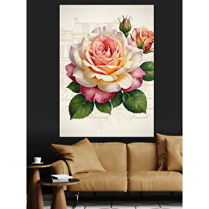Pembe Gül Çiçek Resmi Dekoratif Kanvas - Mdf Ahşap Tablo 25x35 cm