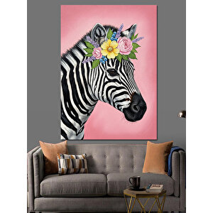 Çiçek Taçlı Zebra Resmi Dekoratif Kanvas - Mdf Ahşap Tablo 70x100 cm