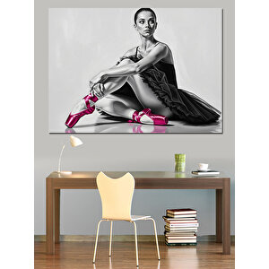 Pembe Bale Ayakkabılı Siyah Beyaz Balerin Dekoratif Kanvas - Mdf Ahşap Tablo 50x70 cm