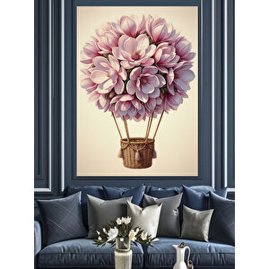 Çiçek Buketi Uçan Balon Dekoratif Kanvas - Mdf Ahşap Tablo 50x70 cm