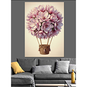 Çiçek Buketi Uçan Balon Dekoratif Kanvas - Mdf Ahşap Tablo 50x70 cm