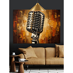 Vintage Mikrofon Retro Sanat Dekoratif Kanvas - Mdf Ahşap Tablo 50x70 cm