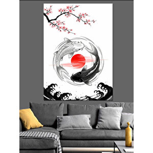 Yin Yang Çiçek Deseni Dekoratif Kanvas - Mdf Ahşap Tablo 70x100 cm