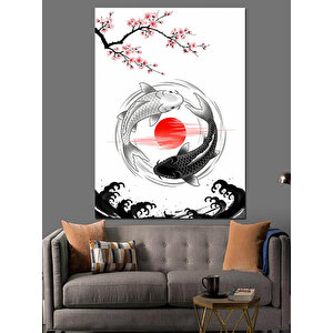 Yin Yang Çiçek Deseni Dekoratif Kanvas - Mdf Ahşap Tablo 70x100 cm