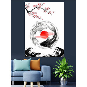 Yin Yang Çiçek Deseni Dekoratif Kanvas - Mdf Ahşap Tablo 70x100 cm