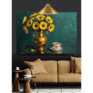 Çiçek Vazosu Masa Üstü Dekoratif Kanvas - Mdf Ahşap Tablo 25x35 cm