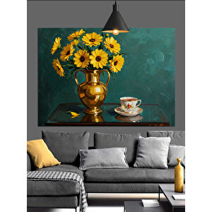 Çiçek Vazosu Masa Üstü Dekoratif Kanvas - Mdf Ahşap Tablo 25x35 cm