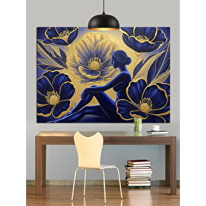 Soyut Mavi Çiçek Desen Dekoratif Kanvas - Mdf Ahşap Tablo 35x50 cm