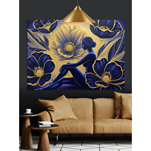 Soyut Mavi Çiçek Desen Dekoratif Kanvas - Mdf Ahşap Tablo 35x50 cm