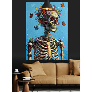 Çiçek Başlı İskelet Dekoratif Kanvas - Mdf Ahşap Tablo 70x100 cm