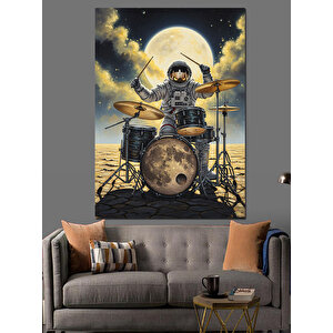 Bateri Çalan Astronot Müzisyen Dekoratif Kanvas - Mdf Ahşap Tablo 35x50 cm