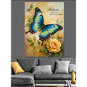 Kelebek Sarı Çiçek Doğal Dekoratif Kanvas - Mdf Ahşap Tablo 50x70 cm