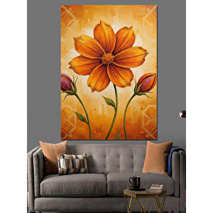 Turuncu Tek Çiçek Sanatı Dekoratif Kanvas - Mdf Ahşap Tablo 70x100 cm