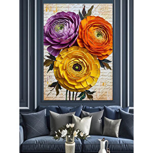 Renkli Şakayık Çiçek Resmi Dekoratif Kanvas - Mdf Ahşap Tablo 100x140 cm