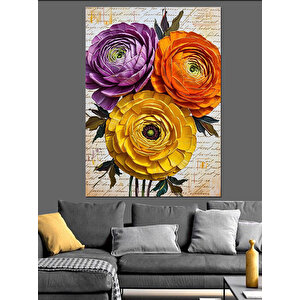 Renkli Şakayık Çiçek Resmi Dekoratif Kanvas - Mdf Ahşap Tablo 100x140 cm