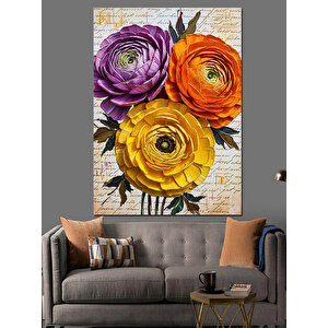 Renkli Şakayık Çiçek Resmi Dekoratif Kanvas - Mdf Ahşap Tablo 100x140 cm