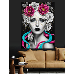 Çiçek Saçlı Kadın Portresi Dekoratif Kanvas - Mdf Ahşap Tablo 35x50 cm