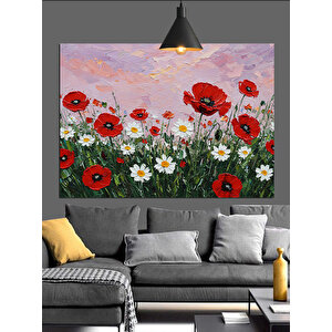 Kırmızı Gelincik Çiçek Tarlası Dekoratif Kanvas - Mdf Ahşap Tablo 25x35 cm