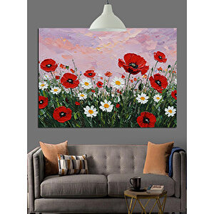 Kırmızı Gelincik Çiçek Tarlası Dekoratif Kanvas - Mdf Ahşap Tablo 25x35 cm