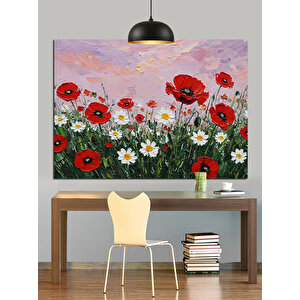 Kırmızı Gelincik Çiçek Tarlası Dekoratif Kanvas - Mdf Ahşap Tablo 25x35 cm