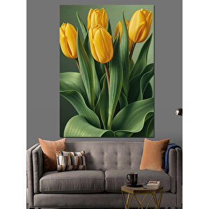 Sarı Lale Çiçek Buketi Dekoratif Kanvas - Mdf Ahşap Tablo 100x140 cm