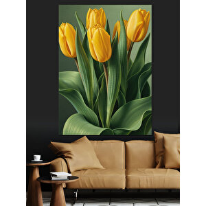 Sarı Lale Çiçek Buketi Dekoratif Kanvas - Mdf Ahşap Tablo 100x140 cm