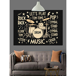 Bateri Davul Müzik Konsepti Dekoratif Kanvas - Mdf Ahşap Tablo 100x140 cm