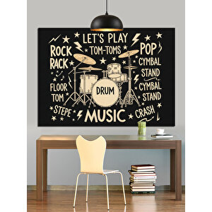 Bateri Davul Müzik Konsepti Dekoratif Kanvas - Mdf Ahşap Tablo 100x140 cm