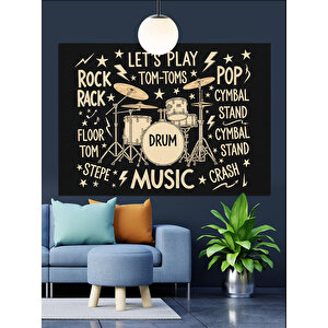 Bateri Davul Müzik Konsepti Dekoratif Kanvas - Mdf Ahşap Tablo 100x140 cm