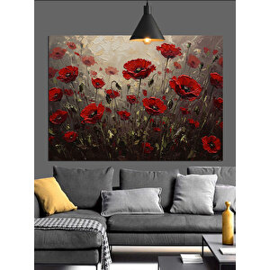 Kırmızı Gelincik Çiçek Tarlası Dekoratif Kanvas - Mdf Ahşap Tablo 35x50 cm