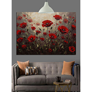 Kırmızı Gelincik Çiçek Tarlası Dekoratif Kanvas - Mdf Ahşap Tablo 35x50 cm