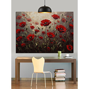 Kırmızı Gelincik Çiçek Tarlası Dekoratif Kanvas - Mdf Ahşap Tablo 35x50 cm