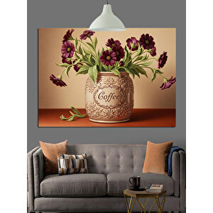 Bordo Çiçek Vazosu Dekoratif Kanvas - Mdf Ahşap Tablo 25x35 cm