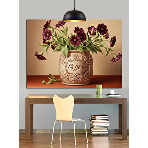 Bordo Çiçek Vazosu Dekoratif Kanvas - Mdf Ahşap Tablo 25x35 cm