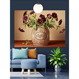 Bordo Çiçek Vazosu Dekoratif Kanvas - Mdf Ahşap Tablo 25x35 cm