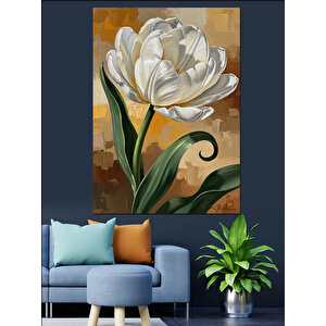Beyaz Lale Çiçek Resmi Dekoratif Kanvas - Mdf Ahşap Tablo 70x100 cm