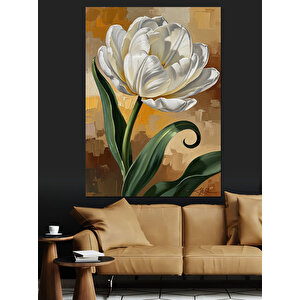 Beyaz Lale Çiçek Resmi Dekoratif Kanvas - Mdf Ahşap Tablo 70x100 cm