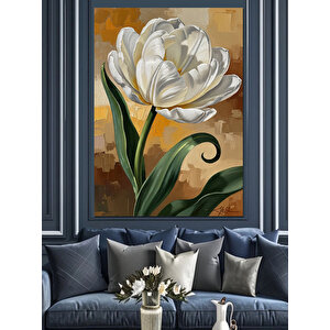 Beyaz Lale Çiçek Resmi Dekoratif Kanvas - Mdf Ahşap Tablo 70x100 cm