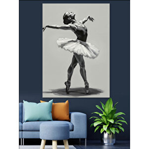 Siyah Beyaz Balerin Dansı Dekoratif Kanvas - Mdf Ahşap Tablo 50x70 cm