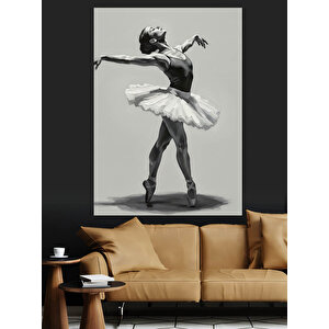 Siyah Beyaz Balerin Dansı Dekoratif Kanvas - Mdf Ahşap Tablo 50x70 cm