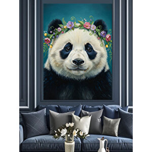 Çiçek Tacı Panda Portre Dekoratif Kanvas - Mdf Ahşap Tablo 25x35 cm