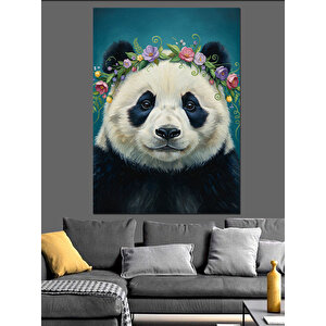 Çiçek Tacı Panda Portre Dekoratif Kanvas - Mdf Ahşap Tablo 25x35 cm